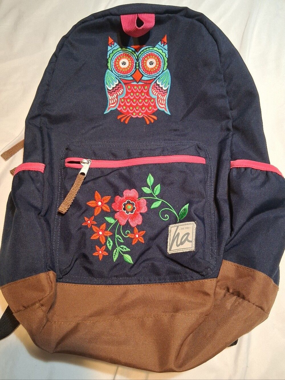 Hanna Andersson Navy Blue Embroidered Owl Floral Kids School Backpack - OS - Picture 3 of 14